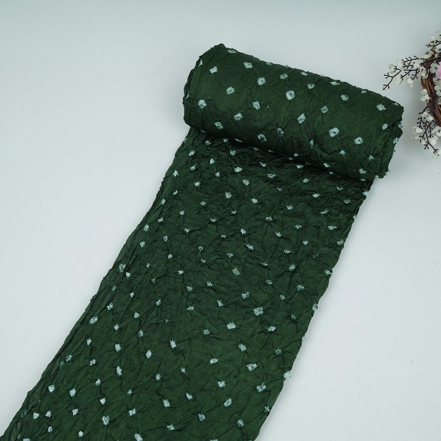 Green Bandhani Print Modal Satin Fabric EEG-32222