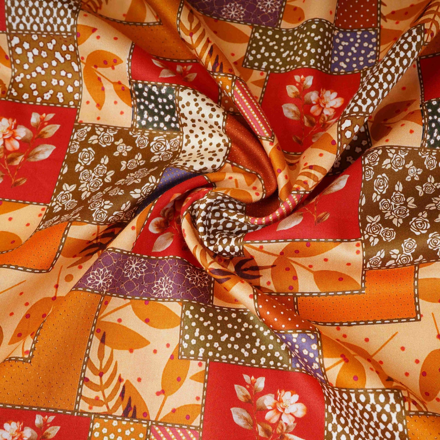 Multicolor Abstract Print Cotton Satin Fabric PG-30405