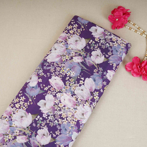 Dark Purple Floral Print Cotton Mulmul Fabric PG-30390