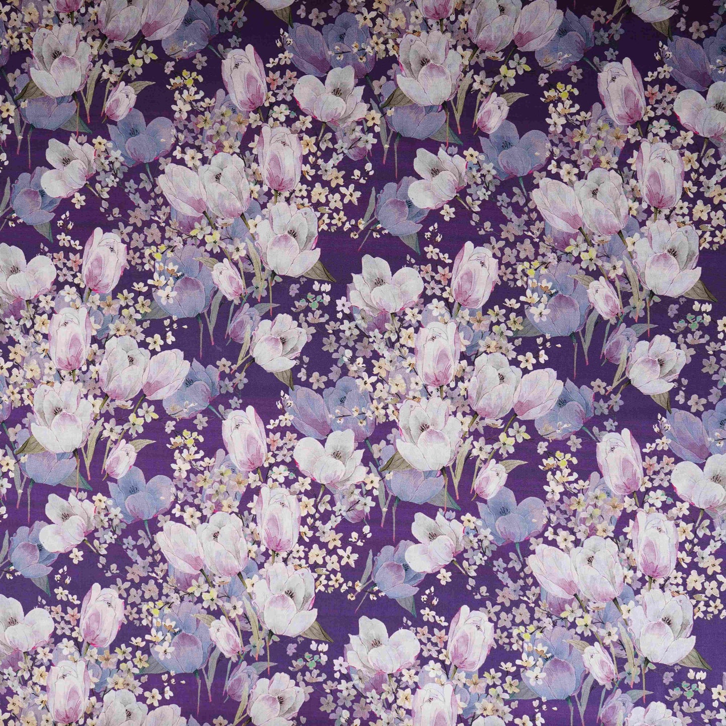 Dark Purple Floral Print Cotton Mulmul Fabric PG-30390