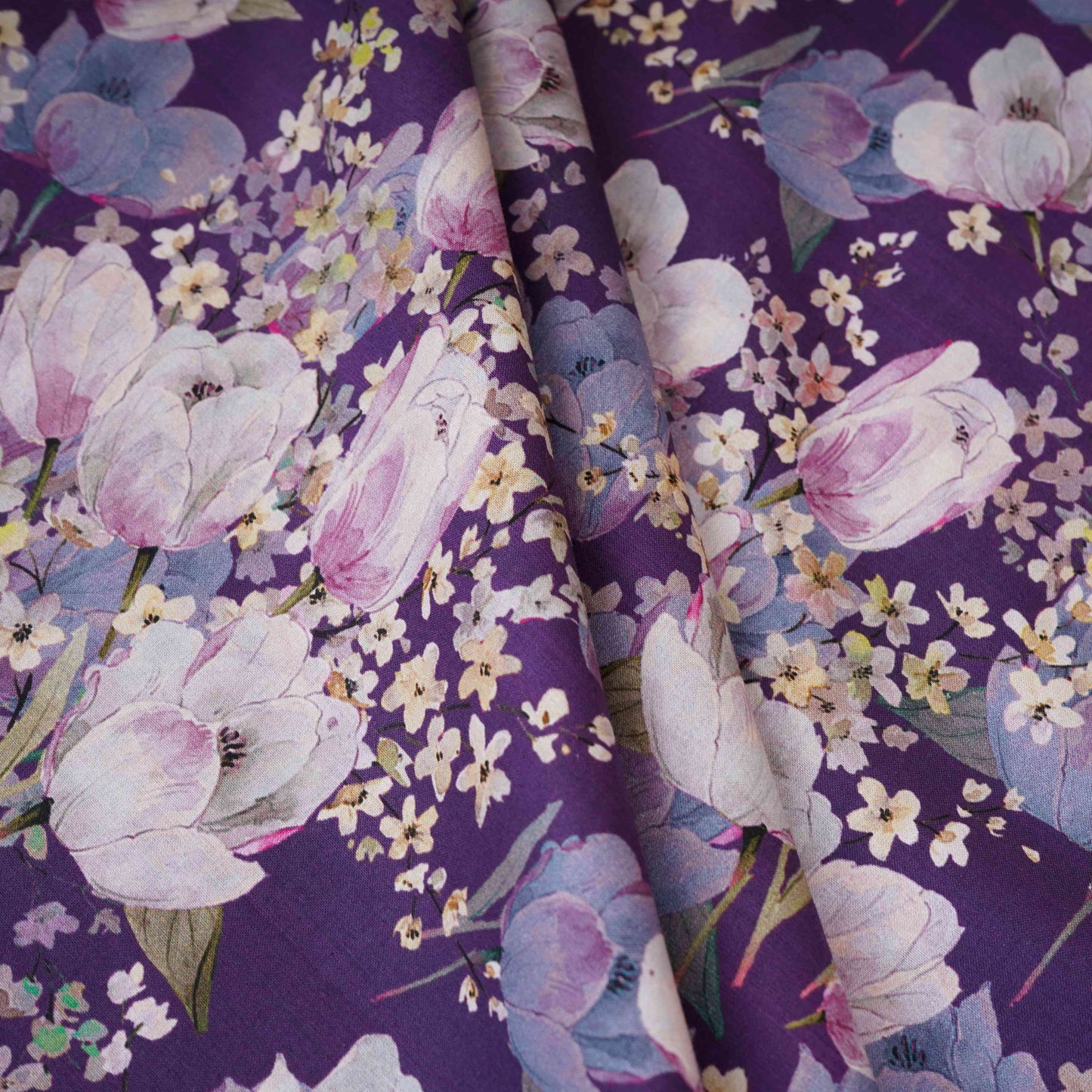 Dark Purple Floral Print Cotton Mulmul Fabric PG-30390