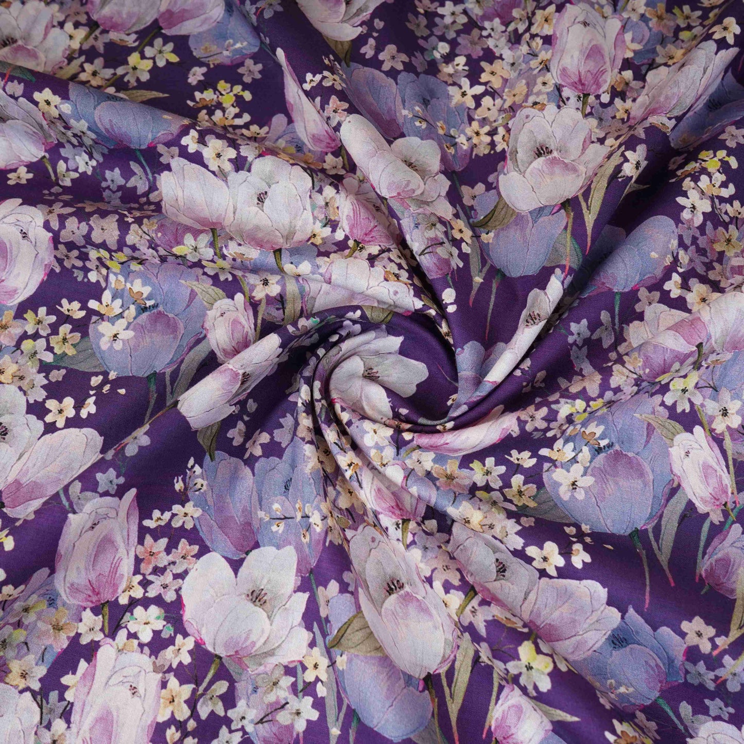 Dark Purple Floral Print Cotton Mulmul Fabric PG-30390