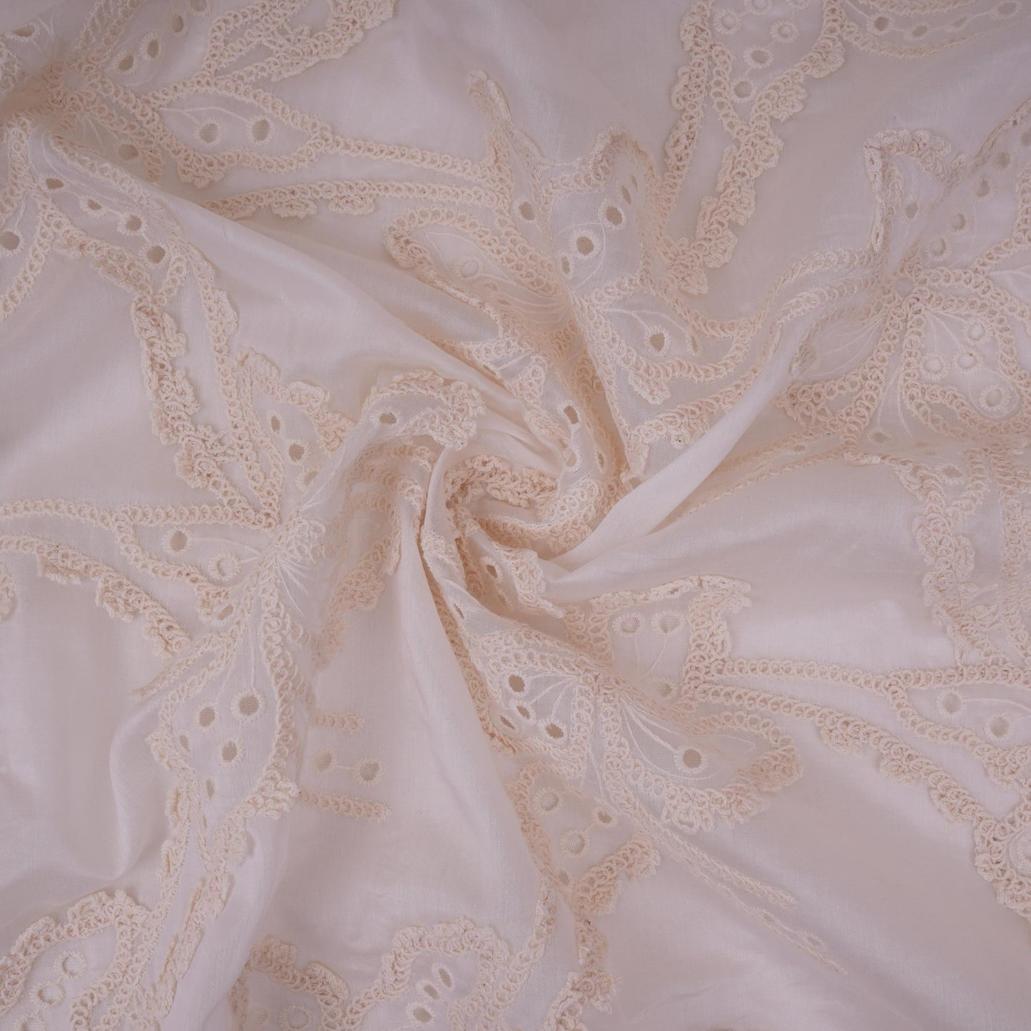 White Dyeable 3D Floral Embroidery Tencel Schiffli Fabric LI-32339