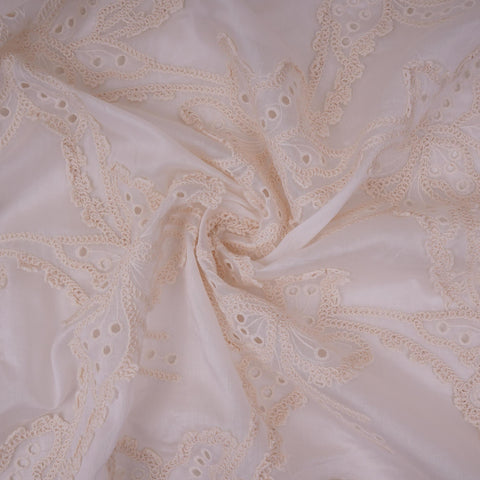 White Dyeable 3D Floral Embroidery Tencel Schiffli Fabric LI-32339