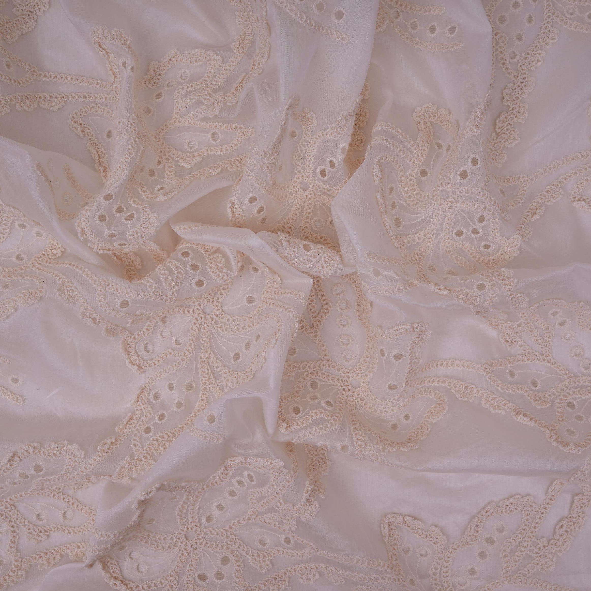White Dyeable 3D Floral Embroidery Tencel Schiffli Fabric LI-32339 - TradeUNO