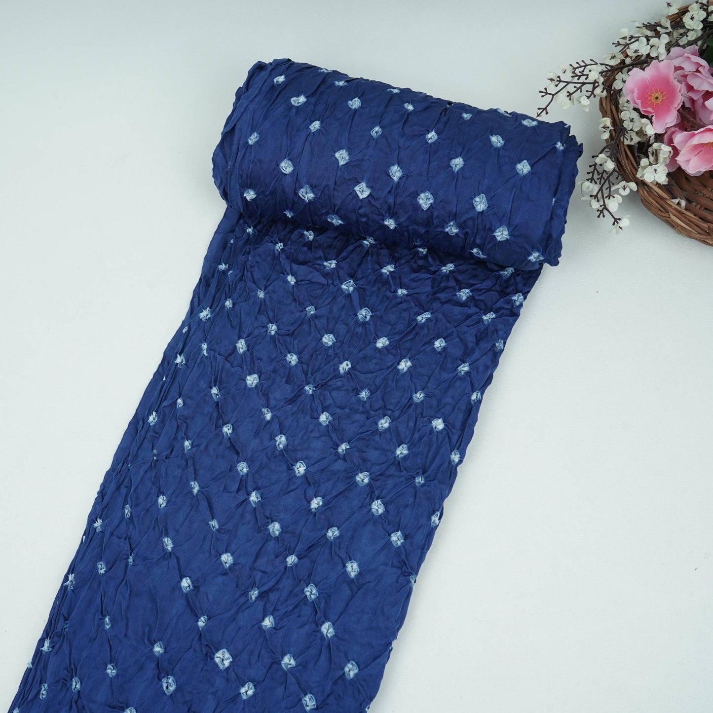 Royal Blue Bandhani Print Modal Satin Fabric EEG-32221
