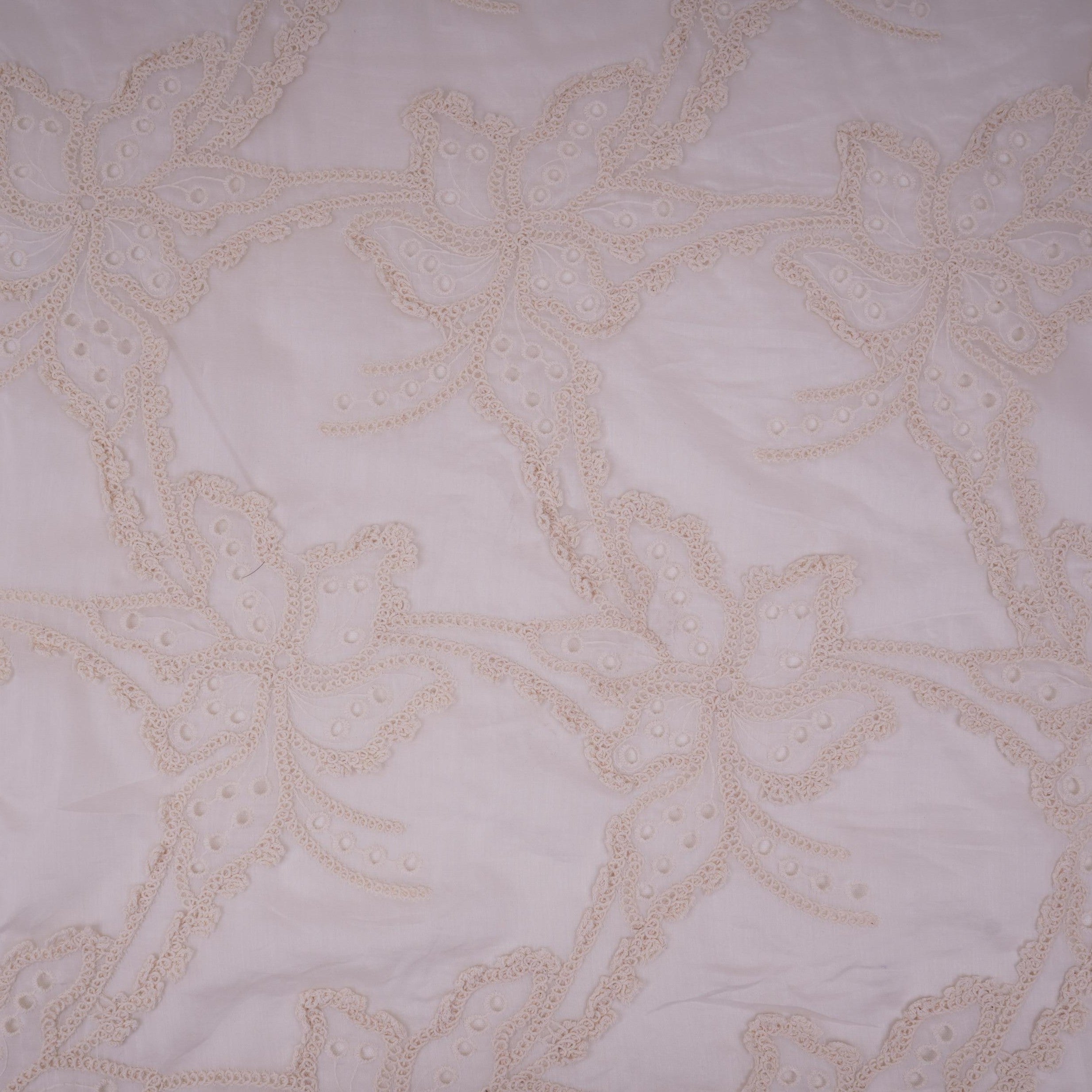 White Dyeable 3D Floral Embroidery Tencel Schiffli Fabric LI-32339 - TradeUNO