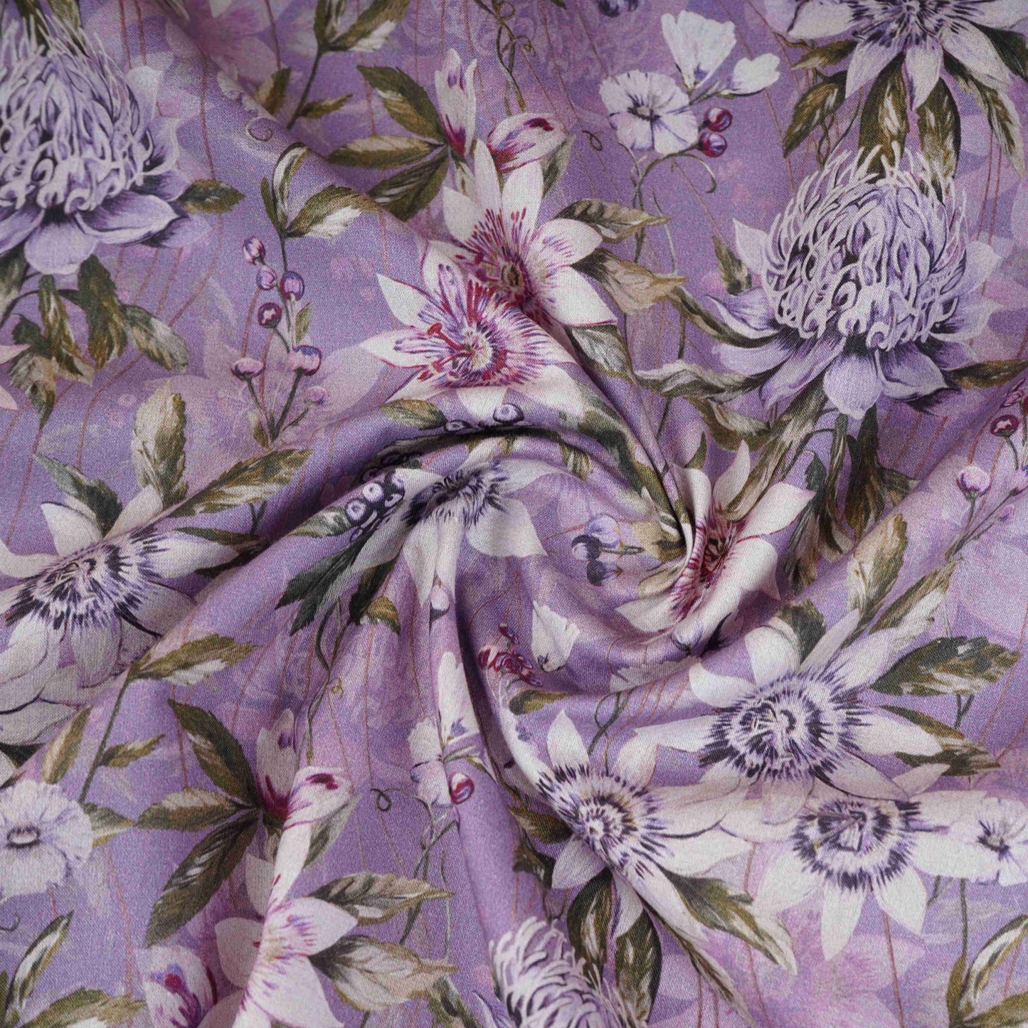 Purple Floral Print Cotton Mulmul Fabric PG-30381