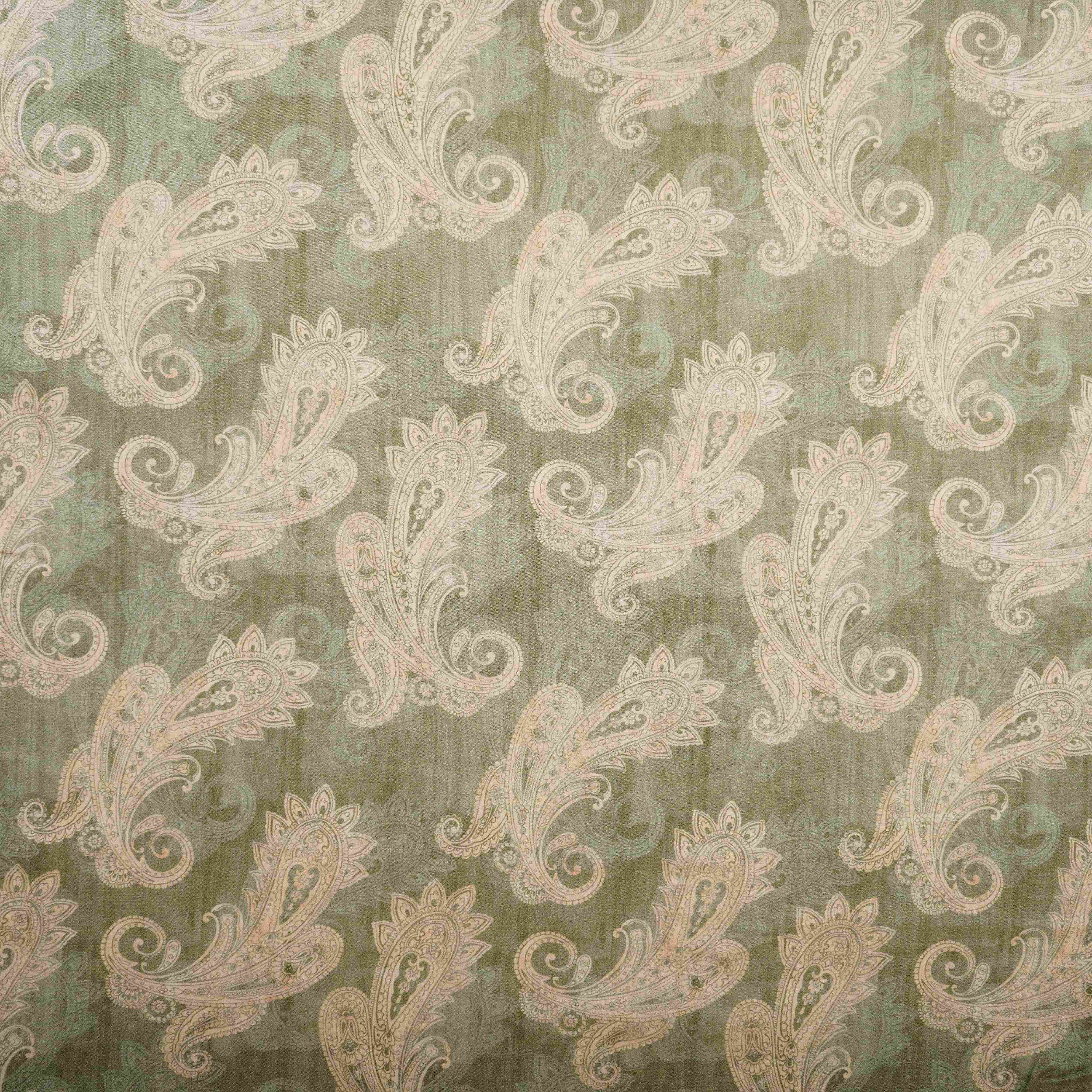 Sage Green Paisley Print Cotton Mulmul Fabric PG-30475 - TradeUNO
