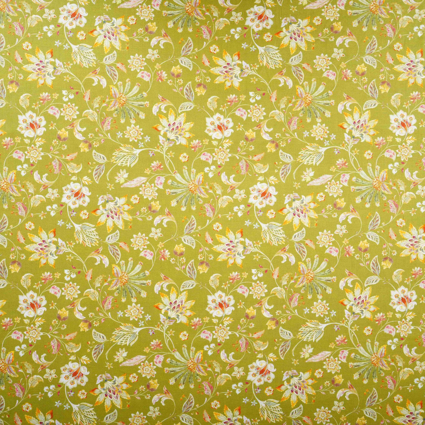 Green with White Floral Print Cotton Mulmul Fabric PG-30473