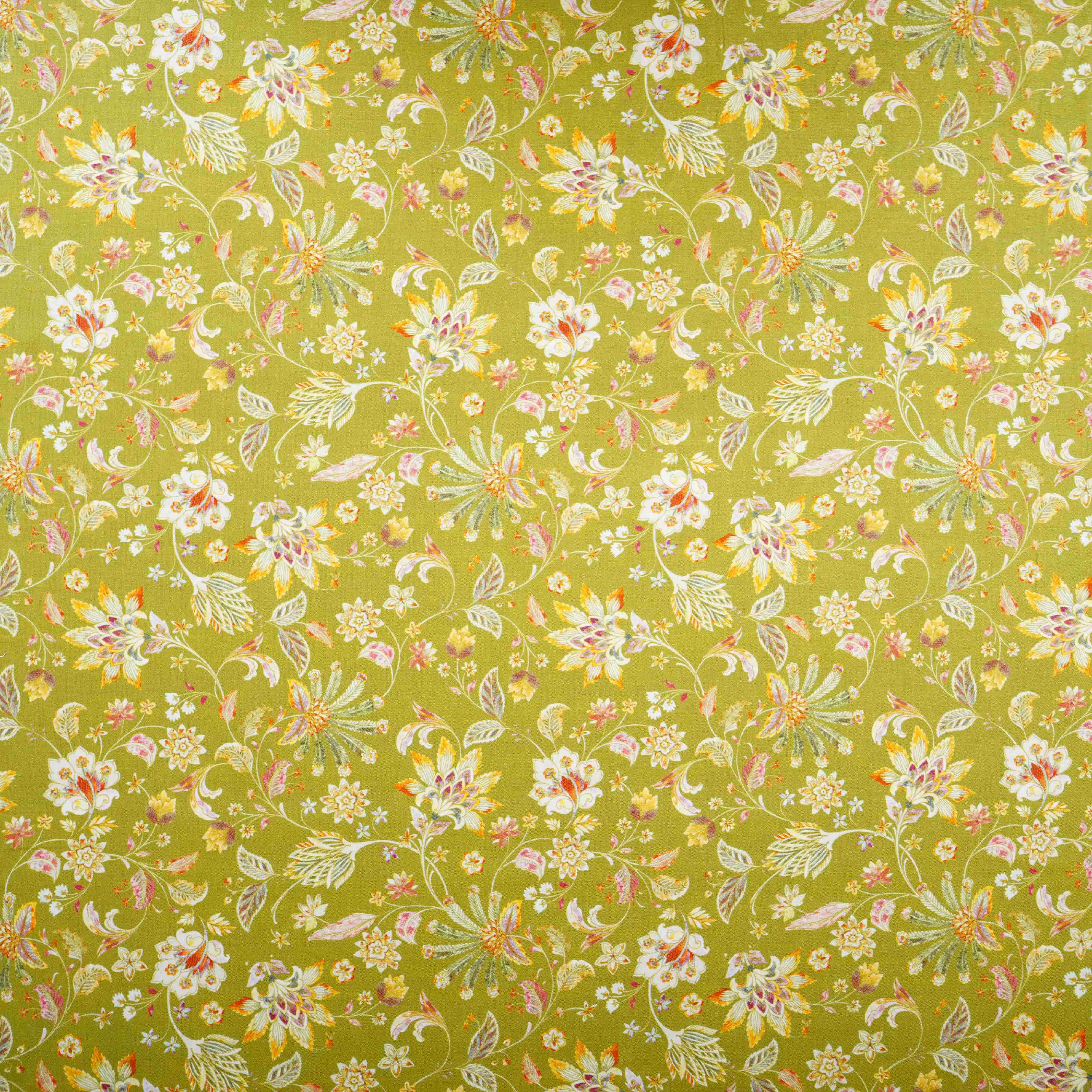 Green with White Floral Print Cotton Mulmul Fabric PG-30473 - TradeUNO
