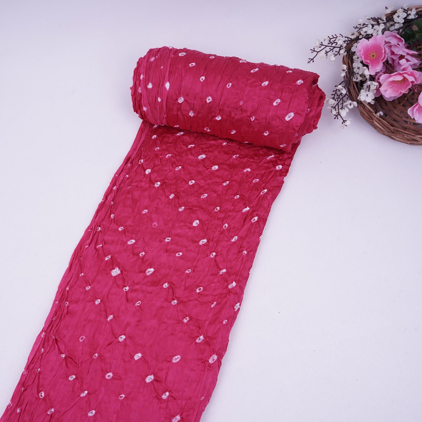 Pink Bandhani Print Modal Satin Fabric EEG-32225