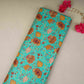 Teal with Brown Floral Print Cotton Satin Fabric PG-30448