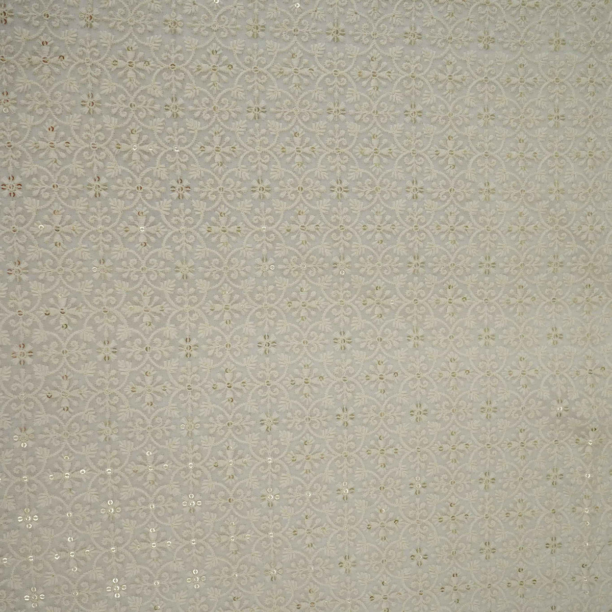White Lakhnawi Sequins Embroidery Dyeable Georgette Fabric AT-34322