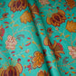 Teal with Brown Floral Print Cotton Satin Fabric PG-30448