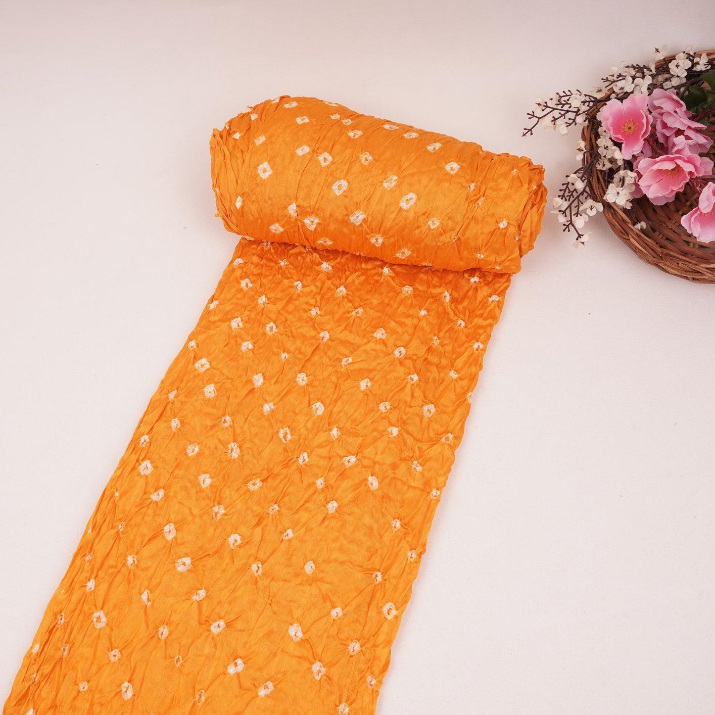 Yellow Bandhani Print Modal Satin Fabric EEG-32224