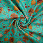 Teal with Brown Floral Print Cotton Satin Fabric PG-30448