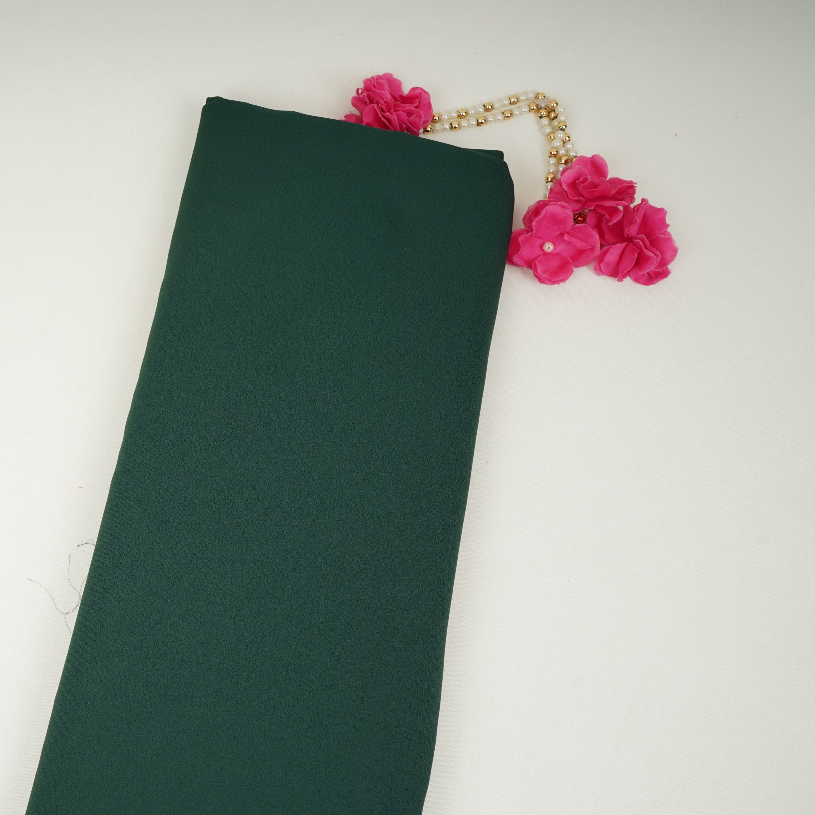 Dark Green Solid Double Georgette Fabric LID-03 - TradeUNO