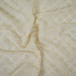 White Floral Thread Sequins Embroidery Dyeable Georgette Fabric AT-34321 – image 3 of 4