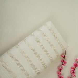White Sequins Stripes Embroidery Dyeable Silk Fabric AT-34323