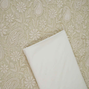 Golden Shimmer Floral Embroidery Dyeable Georgette Fabric AT-34320