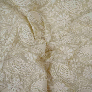 Golden Shimmer Floral Embroidery Dyeable Georgette Fabric AT-34320
