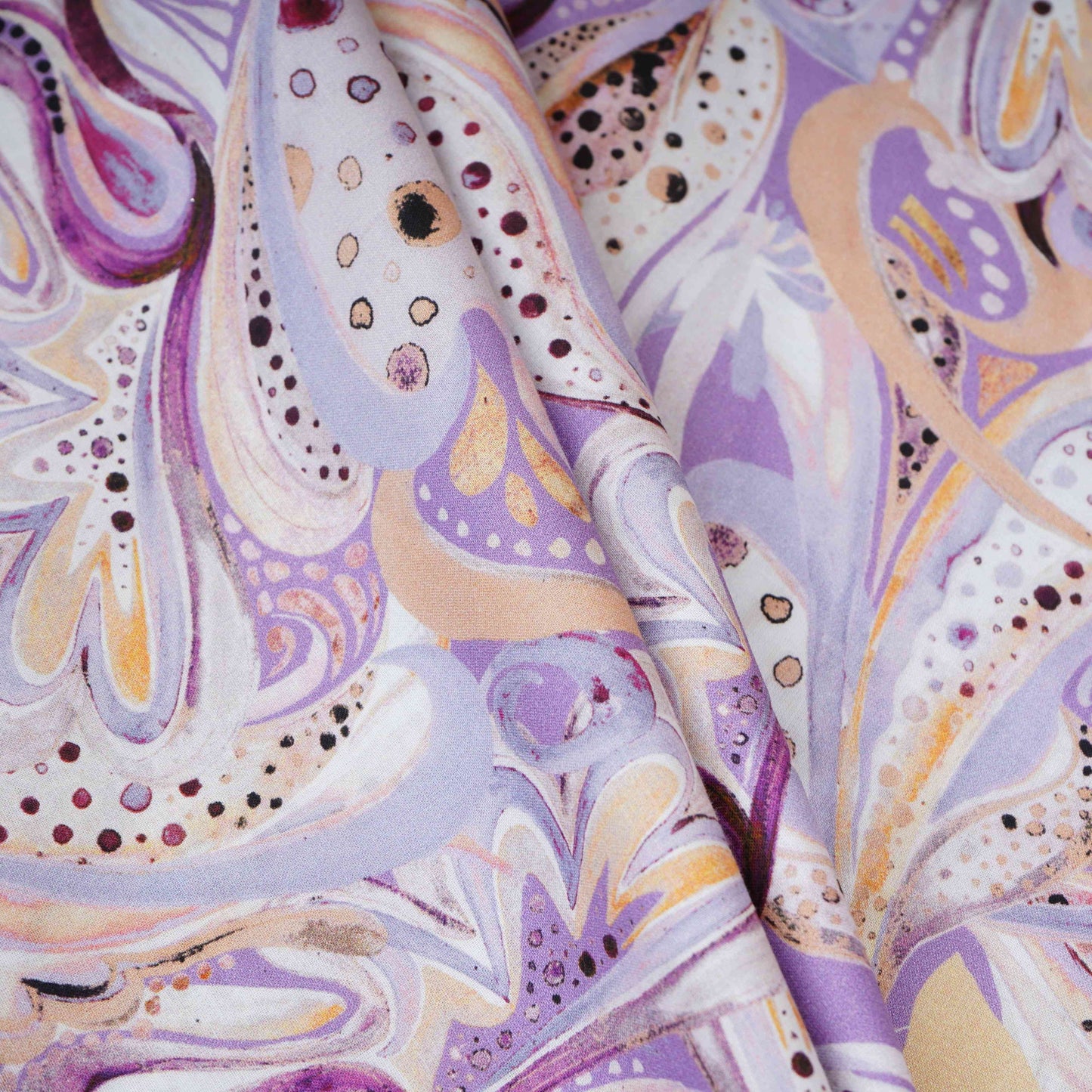 Lavender & Purple Paisley Print Cotton Mulmul Fabric PG-30464