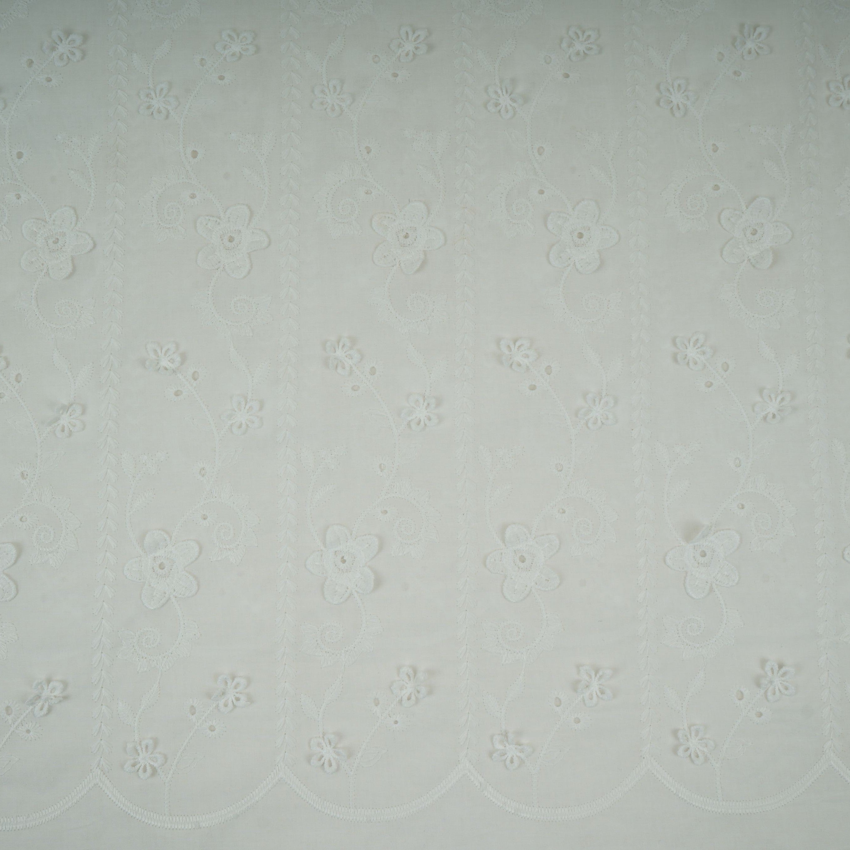 Off White Dyeable 3D Floral Embroidery Tencel Schiffli Fabric LI-32341 - TradeUNO