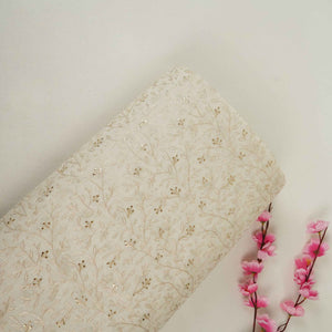 White Mukaish Work With Jaal Embroidery Dyeable Chanderi Fabric AT-34353