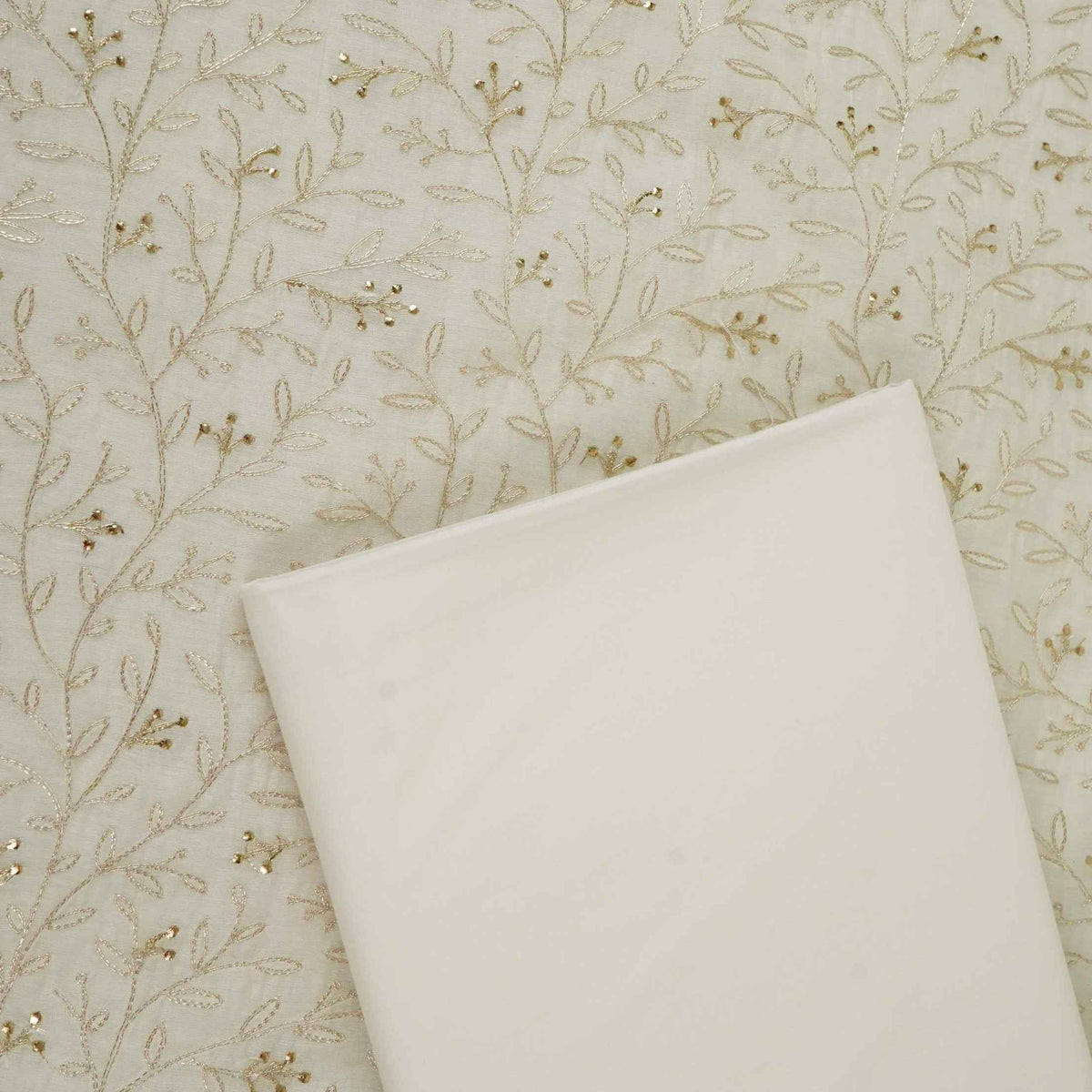 White Mukaish Work With Jaal Embroidery Dyeable Chanderi Fabric AT-34353