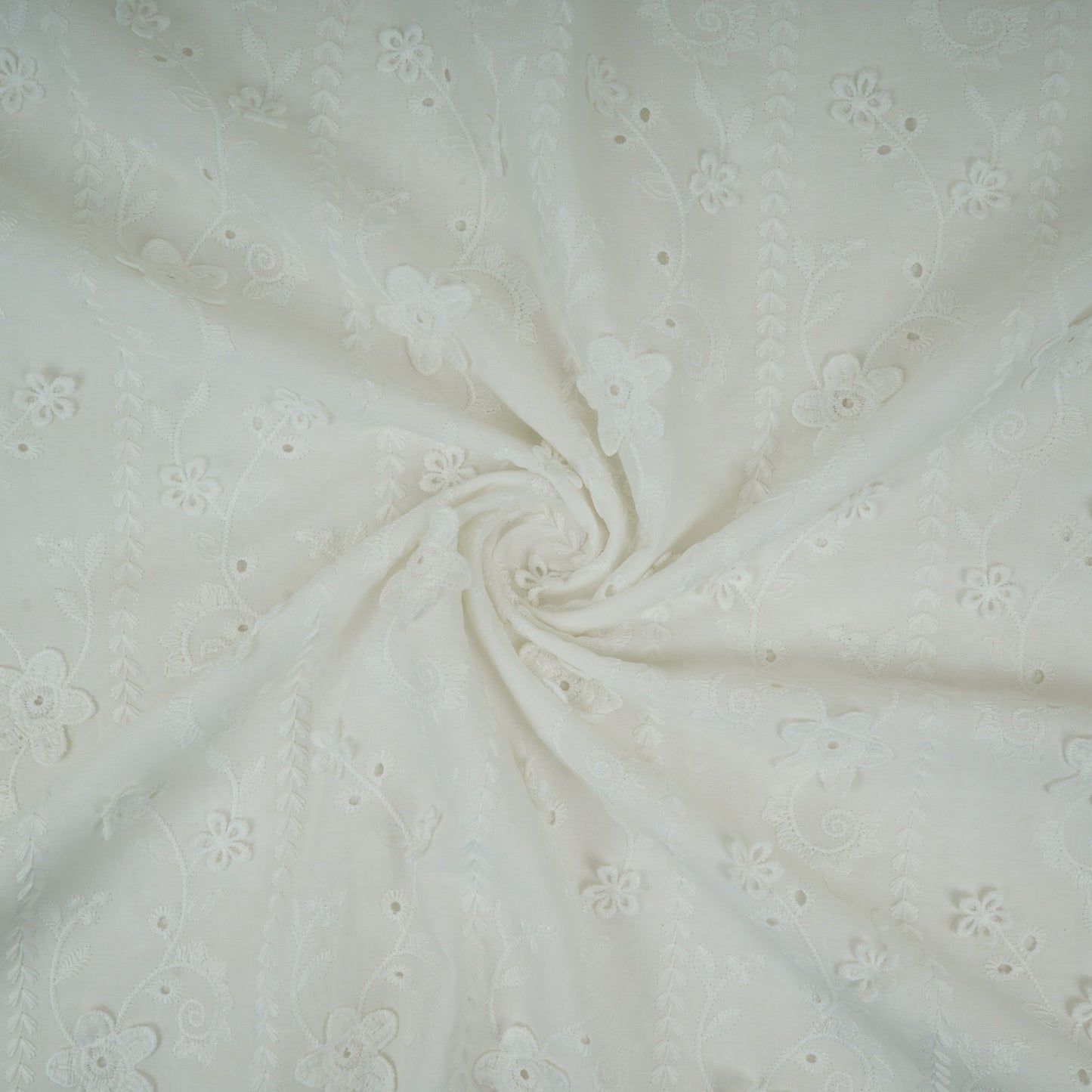 Off White Dyeable 3D Floral Embroidery Tencel Schiffli Fabric LI-32341