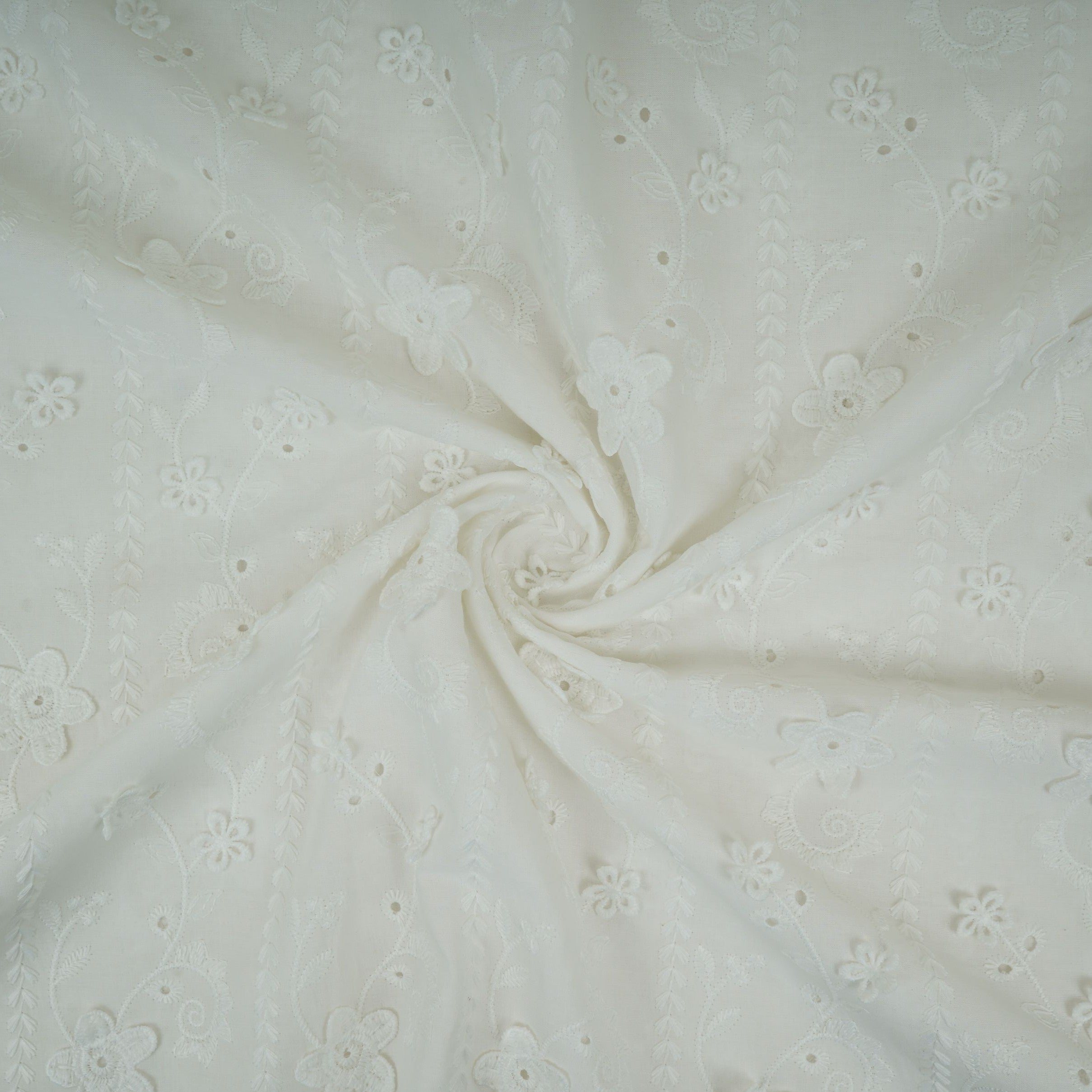 Off White Dyeable 3D Floral Embroidery Tencel Schiffli Fabric LI-32341 - TradeUNO