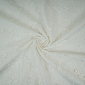 Off White Dyeable 3D Floral Embroidery Tencel Schiffli Fabric LI-32341 - TradeUNO