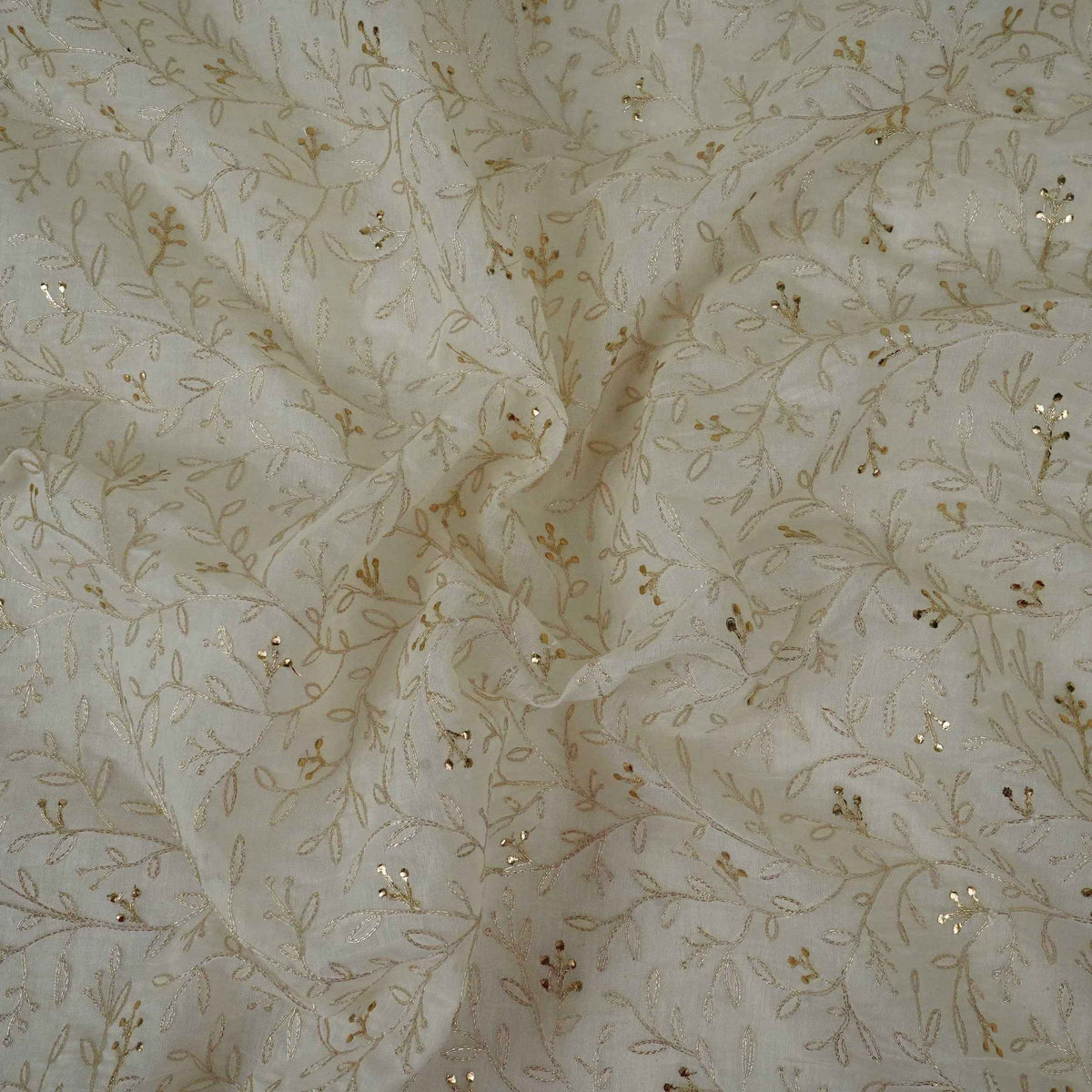 White Mukaish Work With Jaal Embroidery Dyeable Chanderi Fabric AT-34353