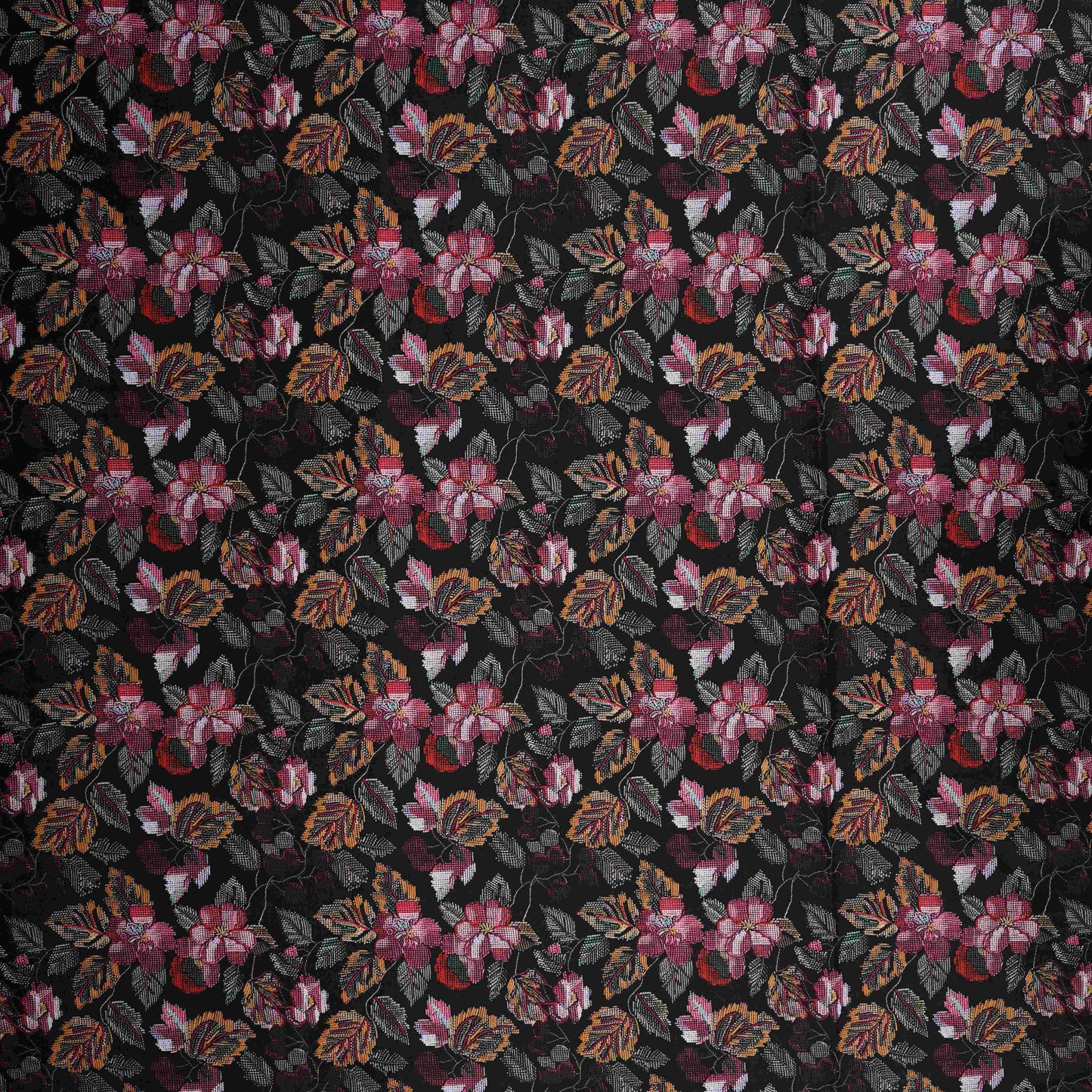 Black with Green Floral Print Cotton Mulmul Fabric PG-30467