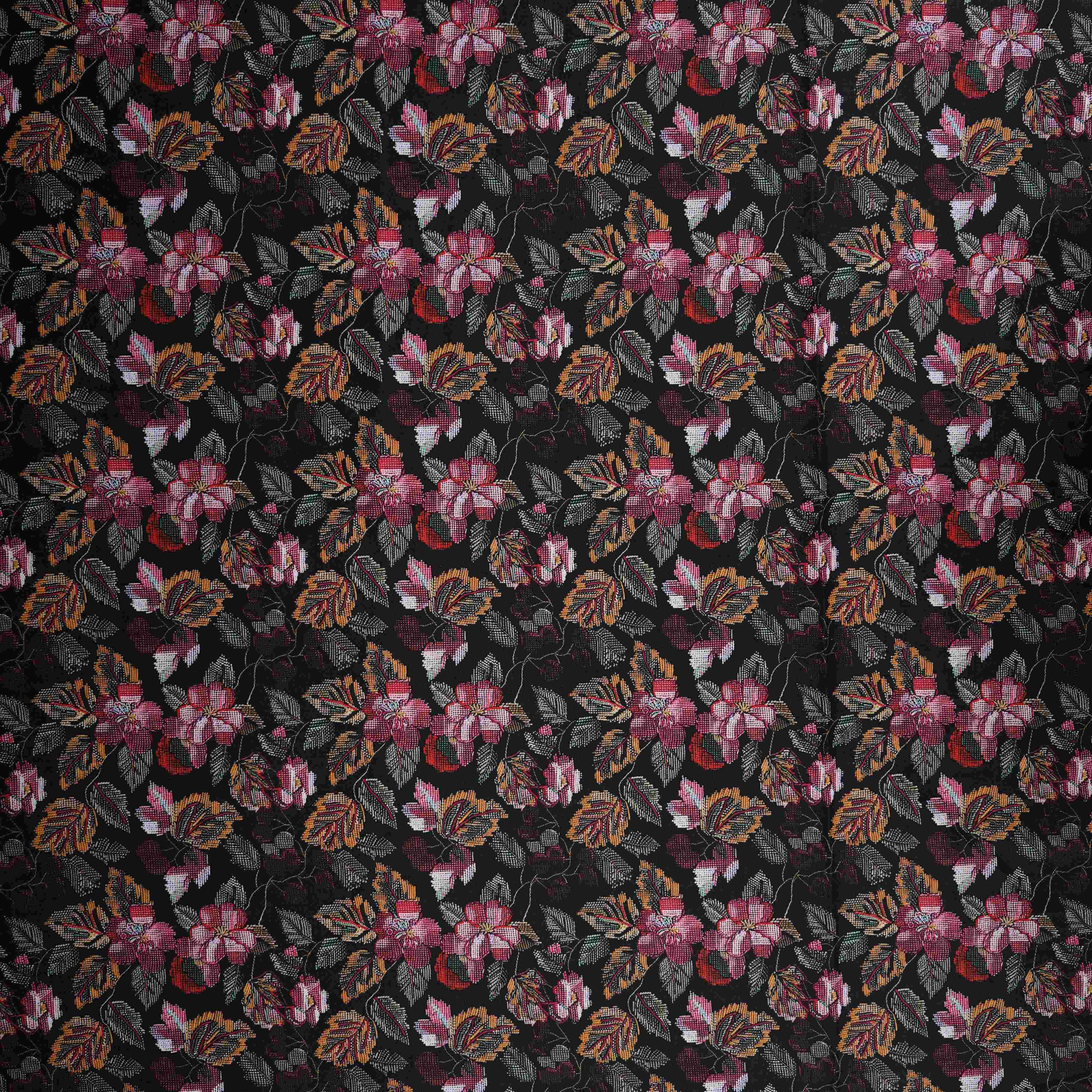 Black with Green Floral Print Cotton Mulmul Fabric PG-30467 - TradeUNO