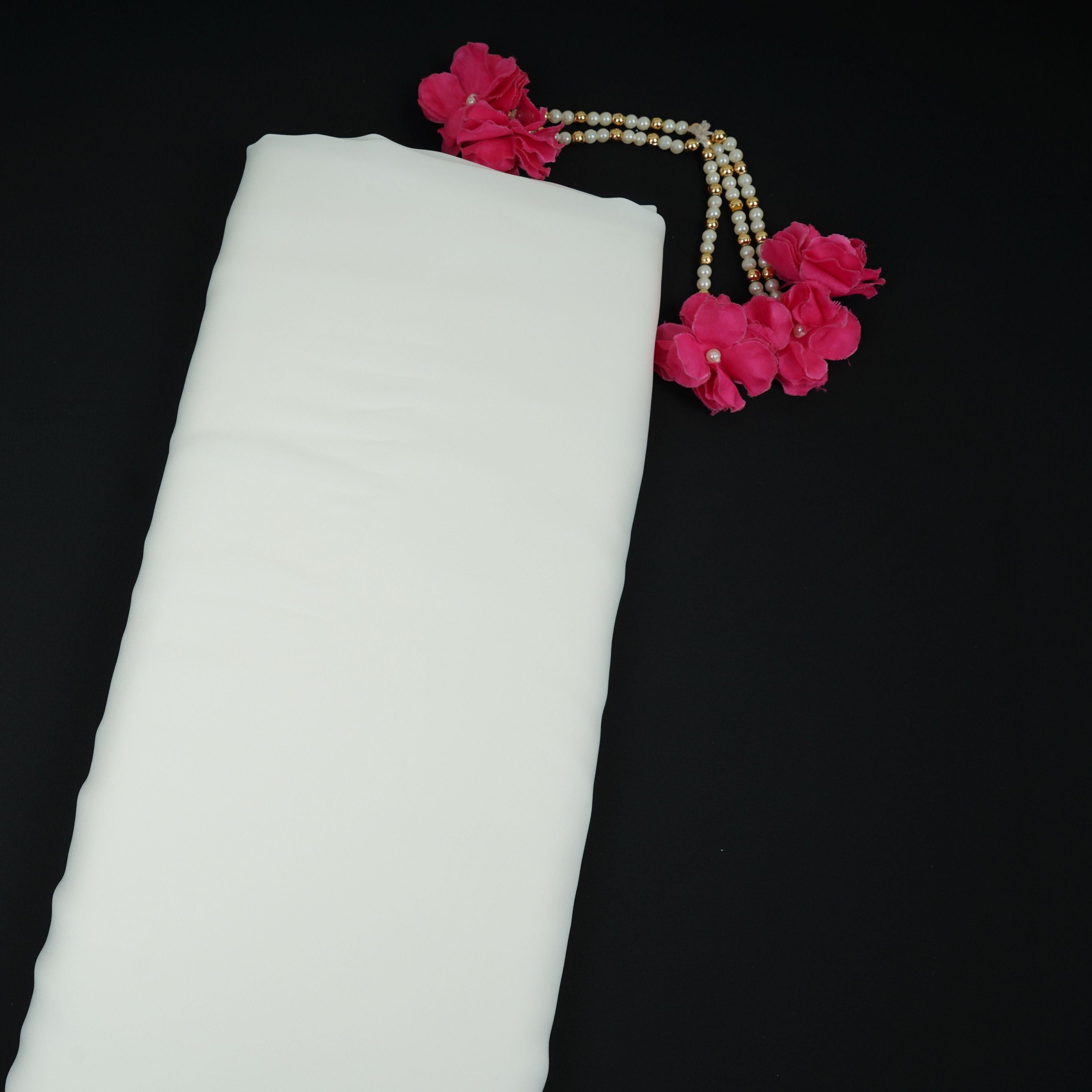 White Solid Double Georgette Fabric LID-01 - TradeUNO
