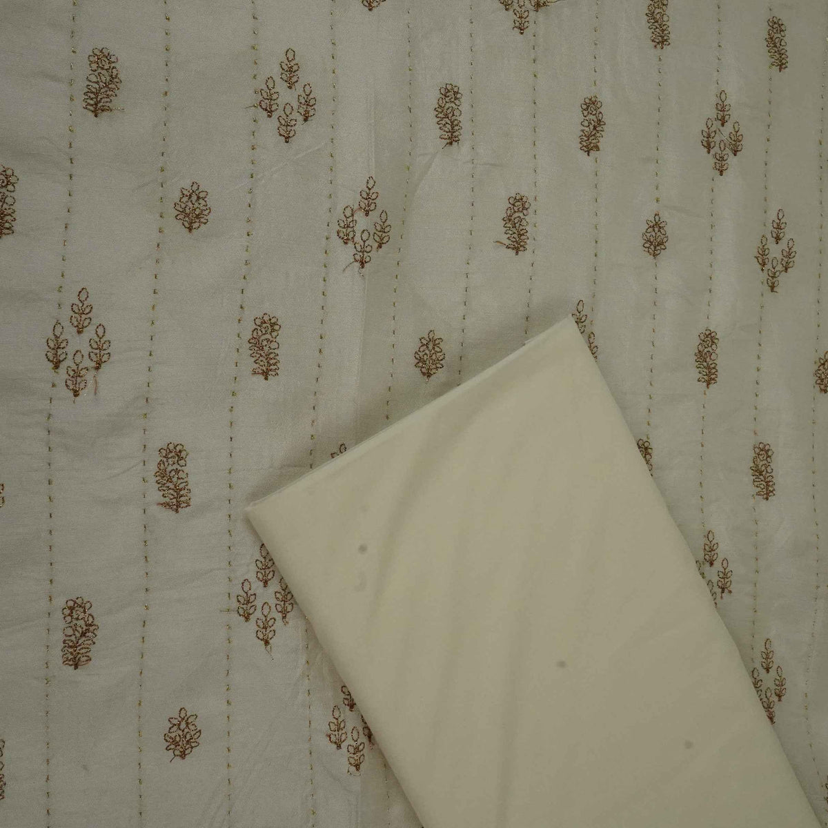 White Floral Buti Zari Embroidery Dyeable Silk Fabric AT-34352