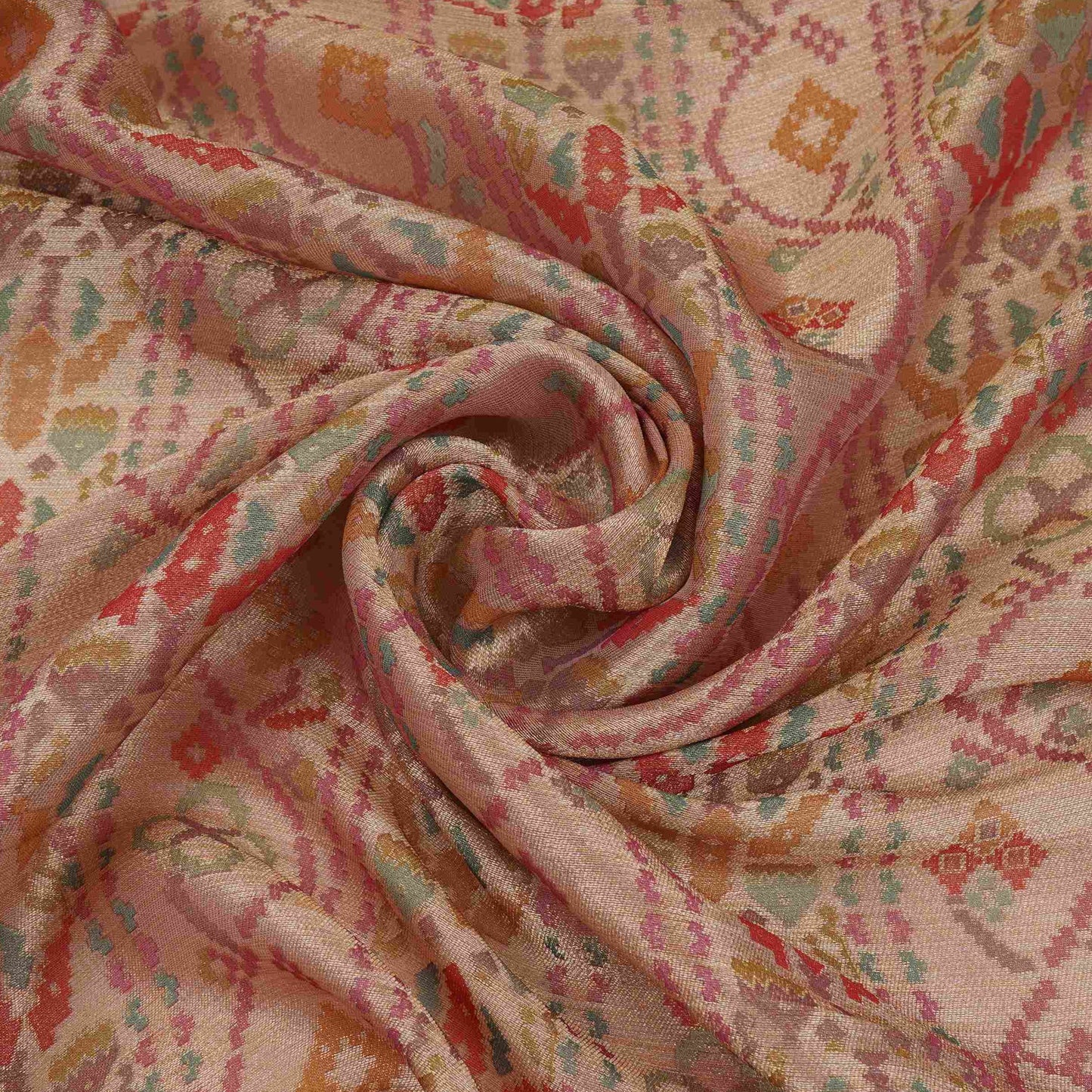Blush Pink With Multicolor Geometrical Kanjivaram Silk Fabric MTI-32421