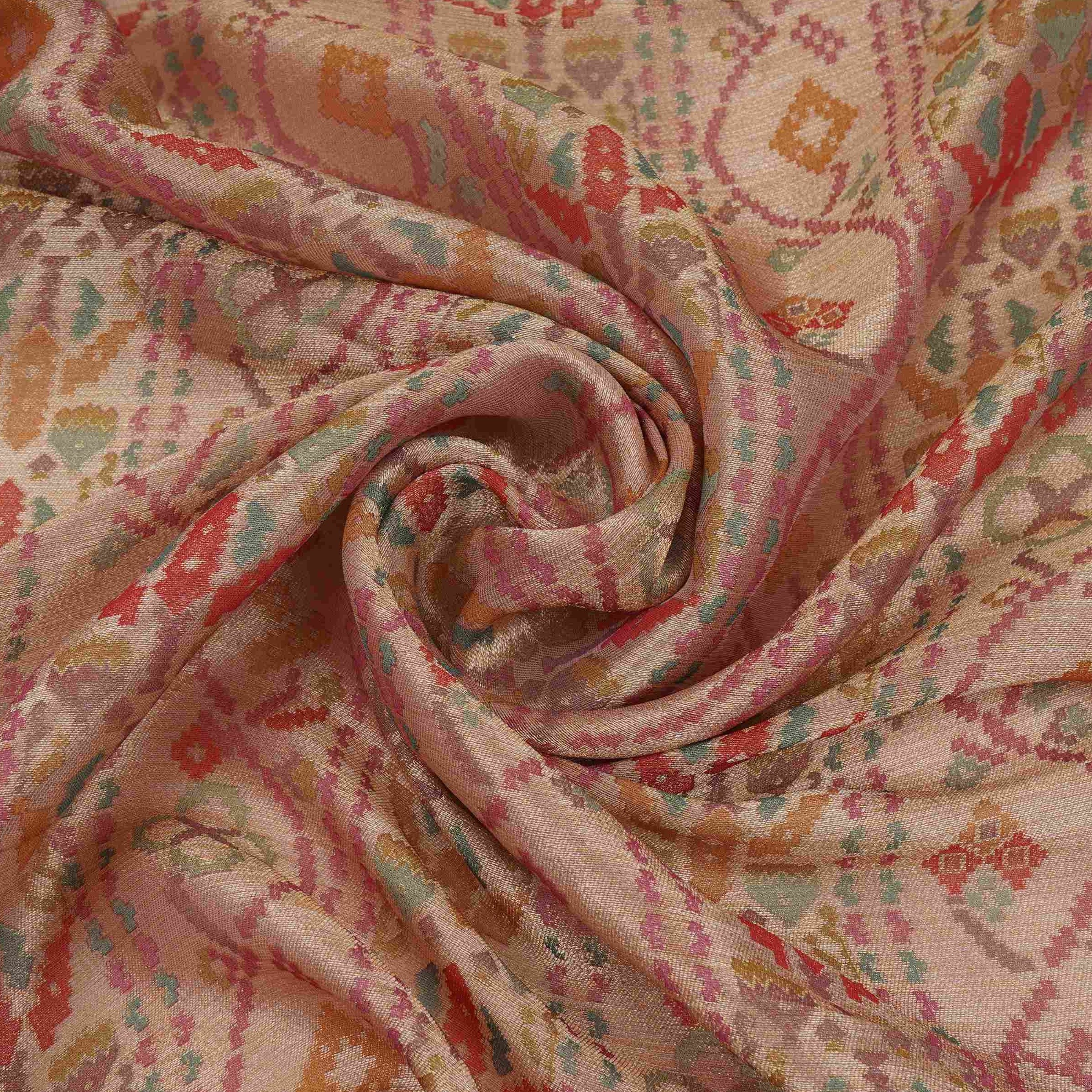 Blush Pink With Multicolor Geometrical Kanjivaram Silk Fabric MTI-32421 - TradeUNO