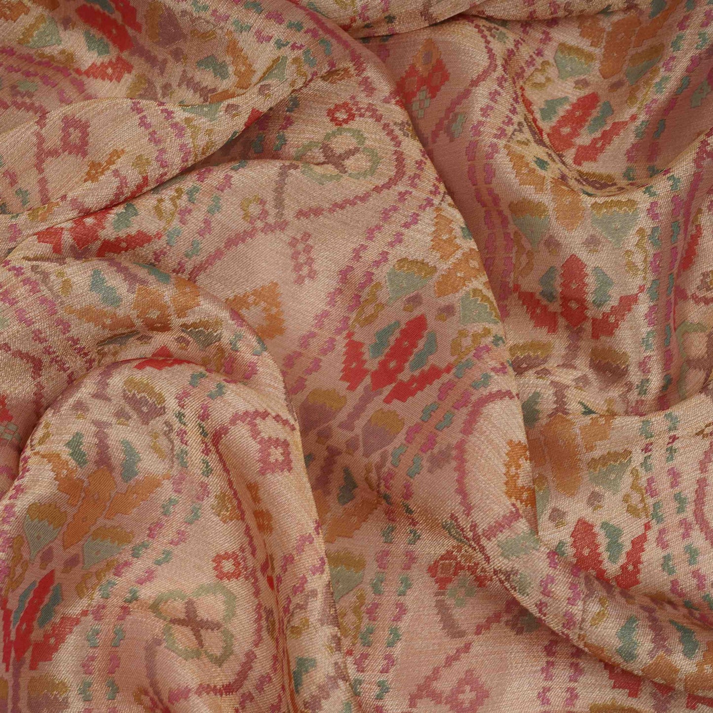 Blush Pink With Multicolor Geometrical Kanjivaram Silk Fabric MTI-32421