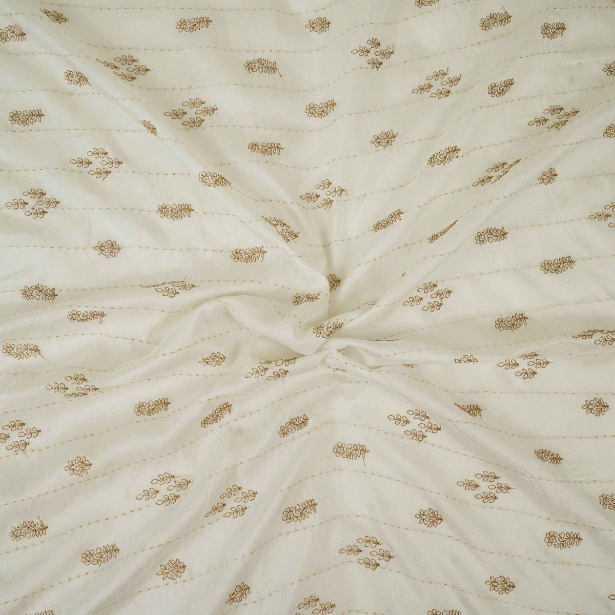 White Floral Buti Zari Embroidery Dyeable Silk Fabric AT-34352