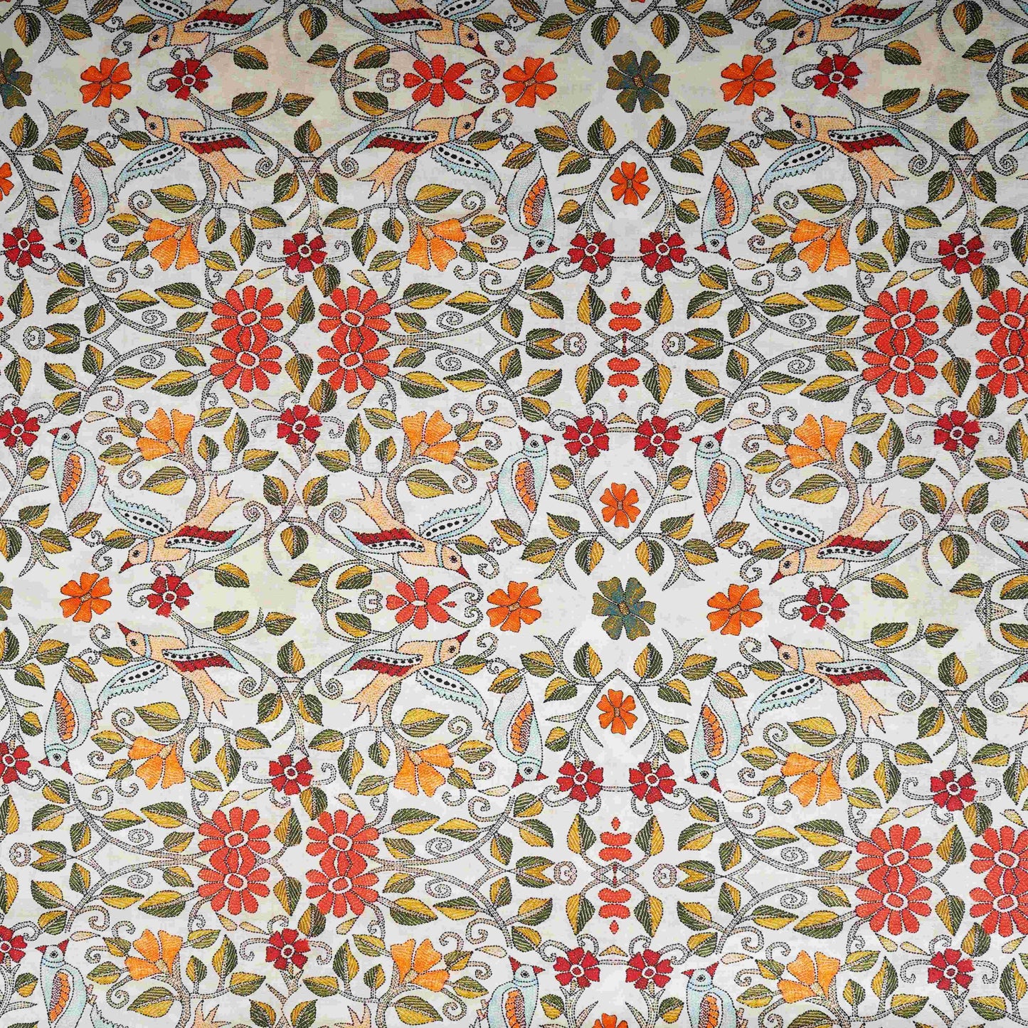 Cream with Multicolor Floral Print Cotton Mulmul Fabric PG-30470