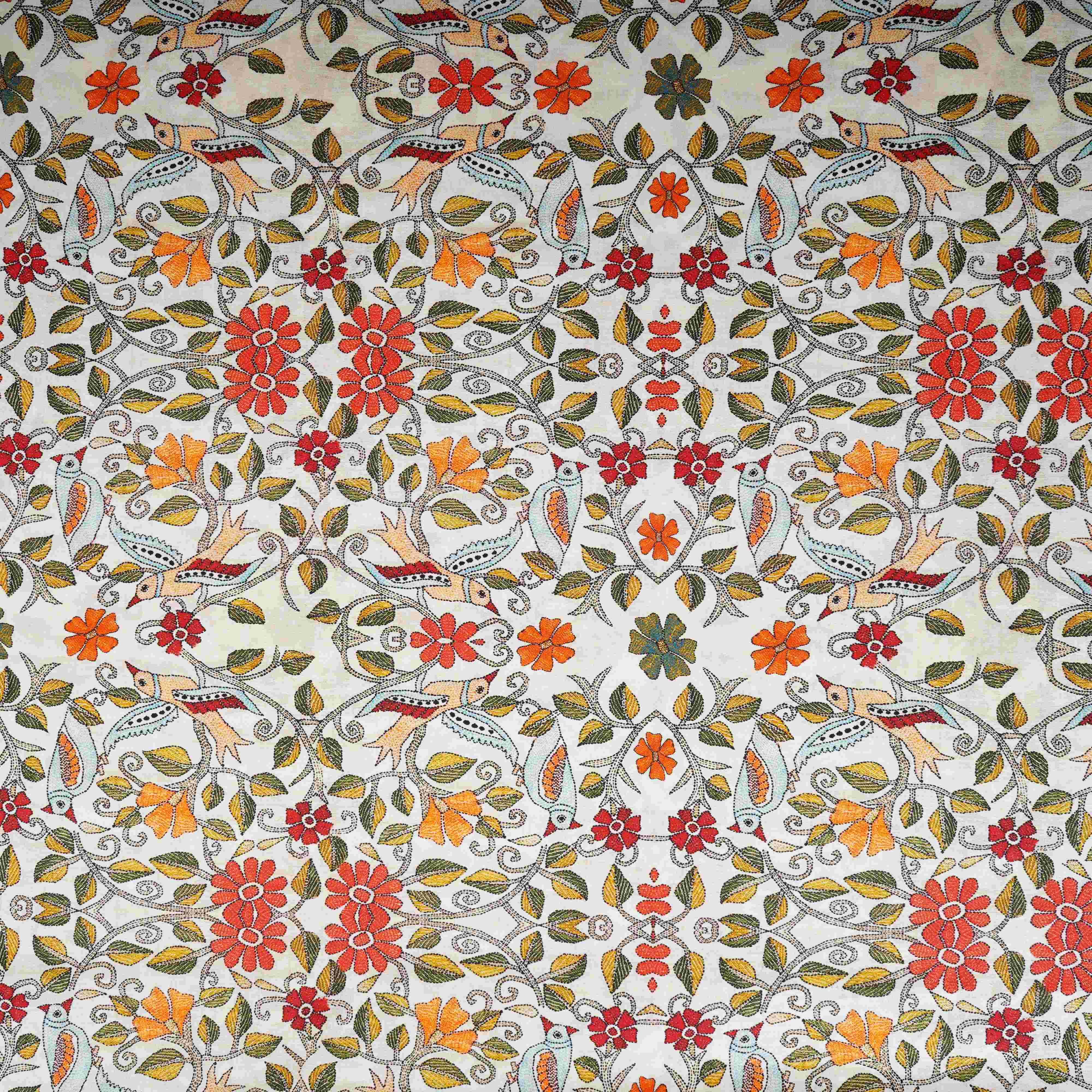 Cream with Multicolor Floral Print Cotton Mulmul Fabric PG-30470 - TradeUNO