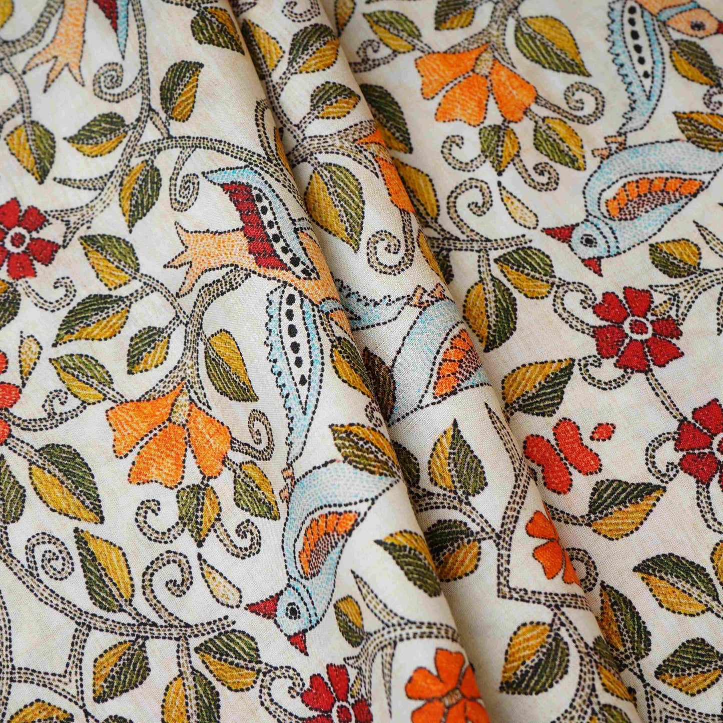 Cream with Multicolor Floral Print Cotton Mulmul Fabric PG-30470