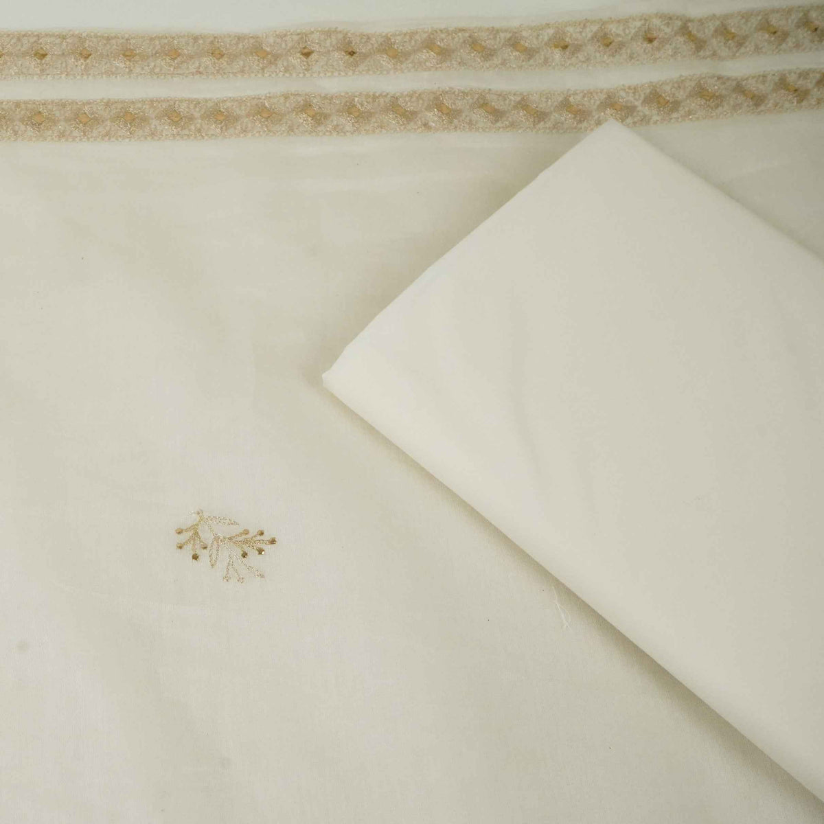 White Mukaish Work Buti Embroidery Dyeable Chanderi Fabric AT-34351