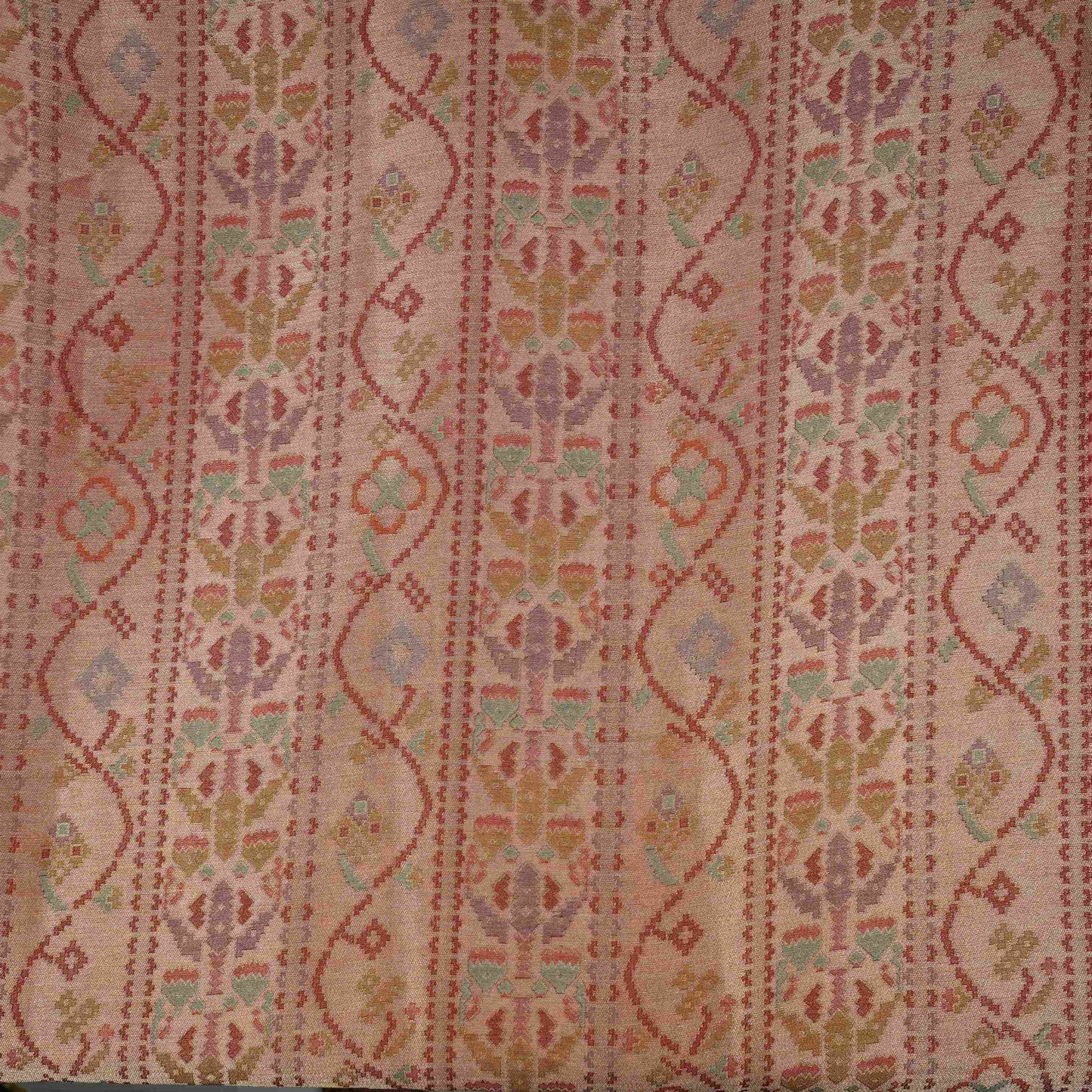 Light Peach With Multicolor Geometrical Kanjivaram Silk Fabric MTI-32420