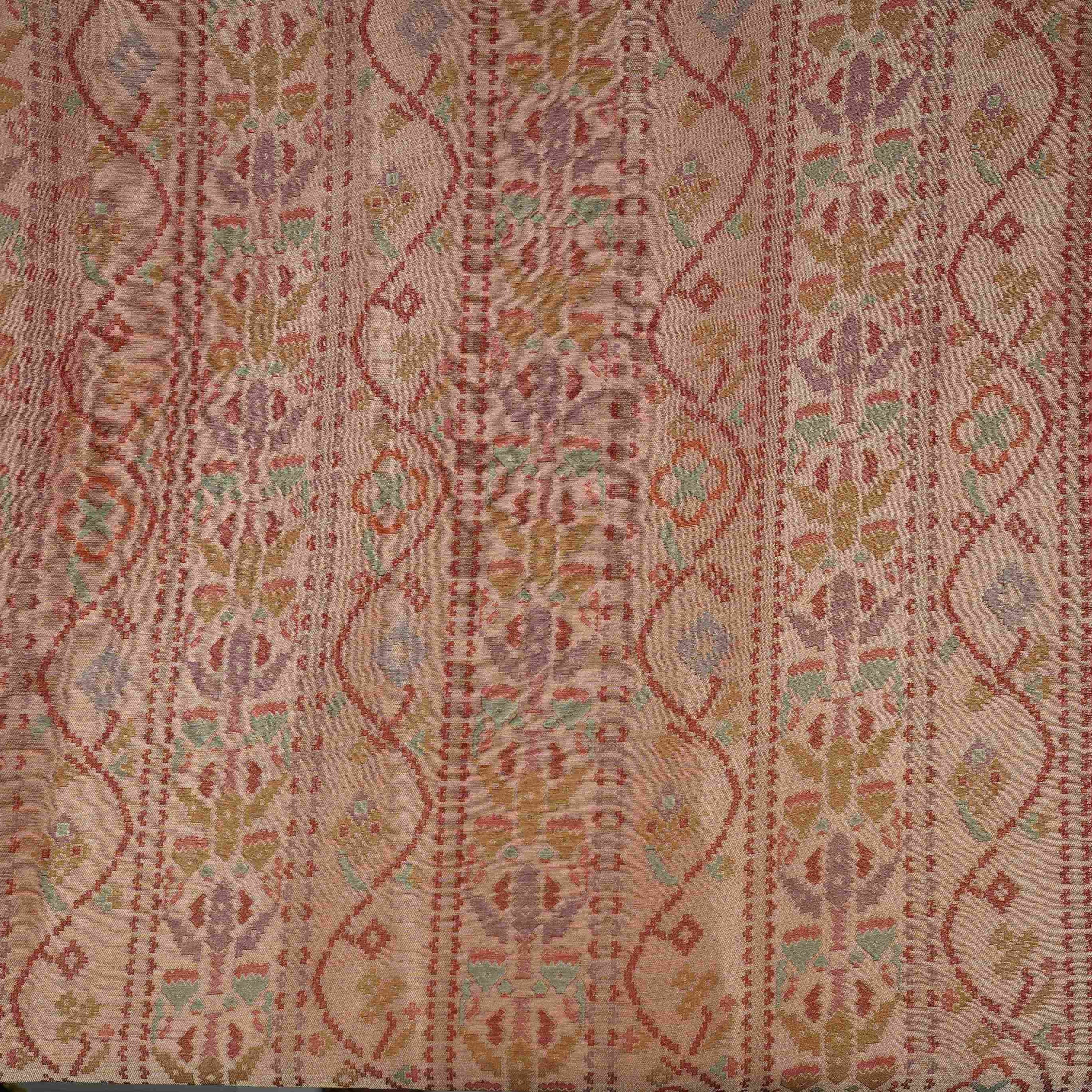 Light Peach With Multicolor Geometrical Kanjivaram Silk Fabric MTI-32420 - TradeUNO