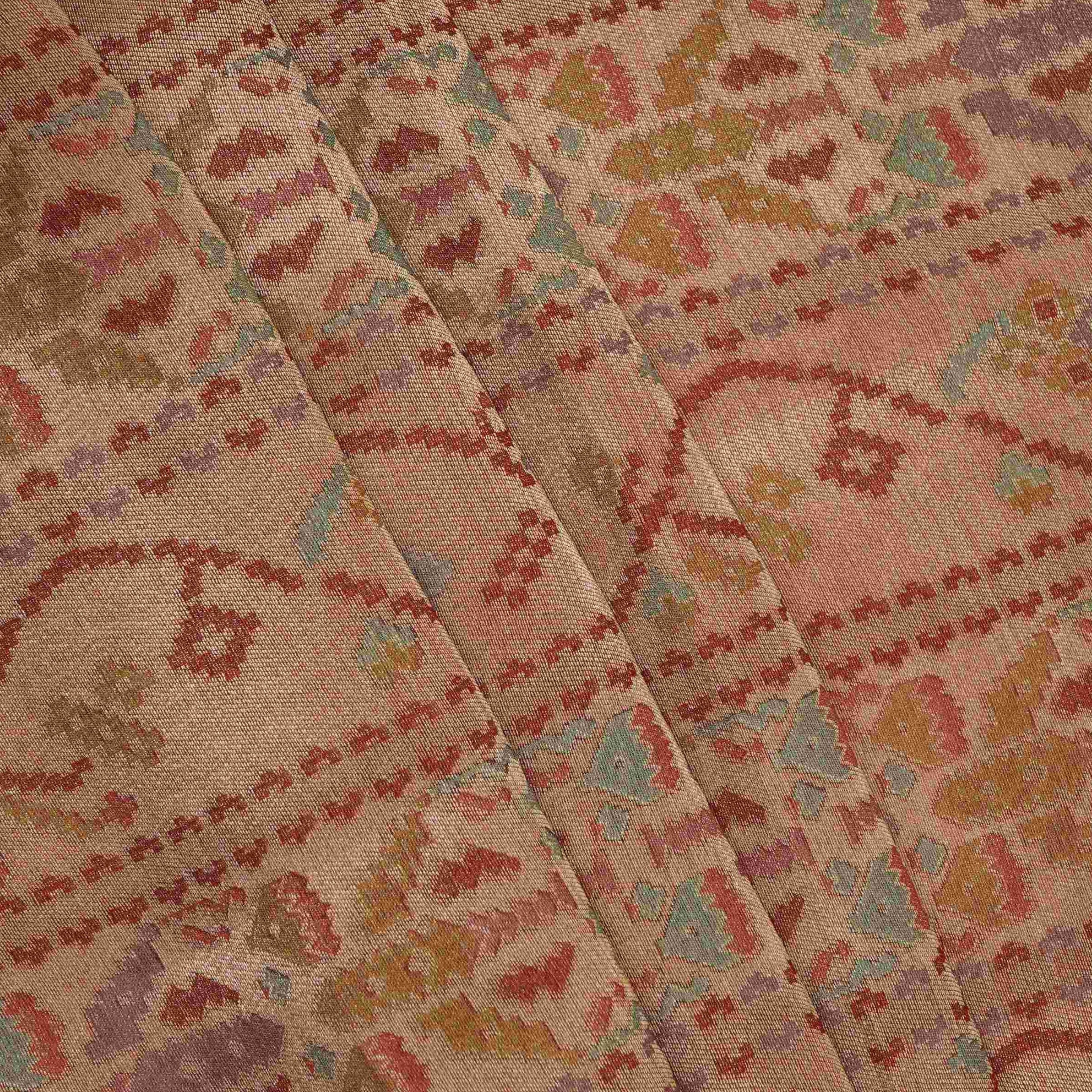 Light Peach With Multicolor Geometrical Kanjivaram Silk Fabric MTI-32420 - TradeUNO