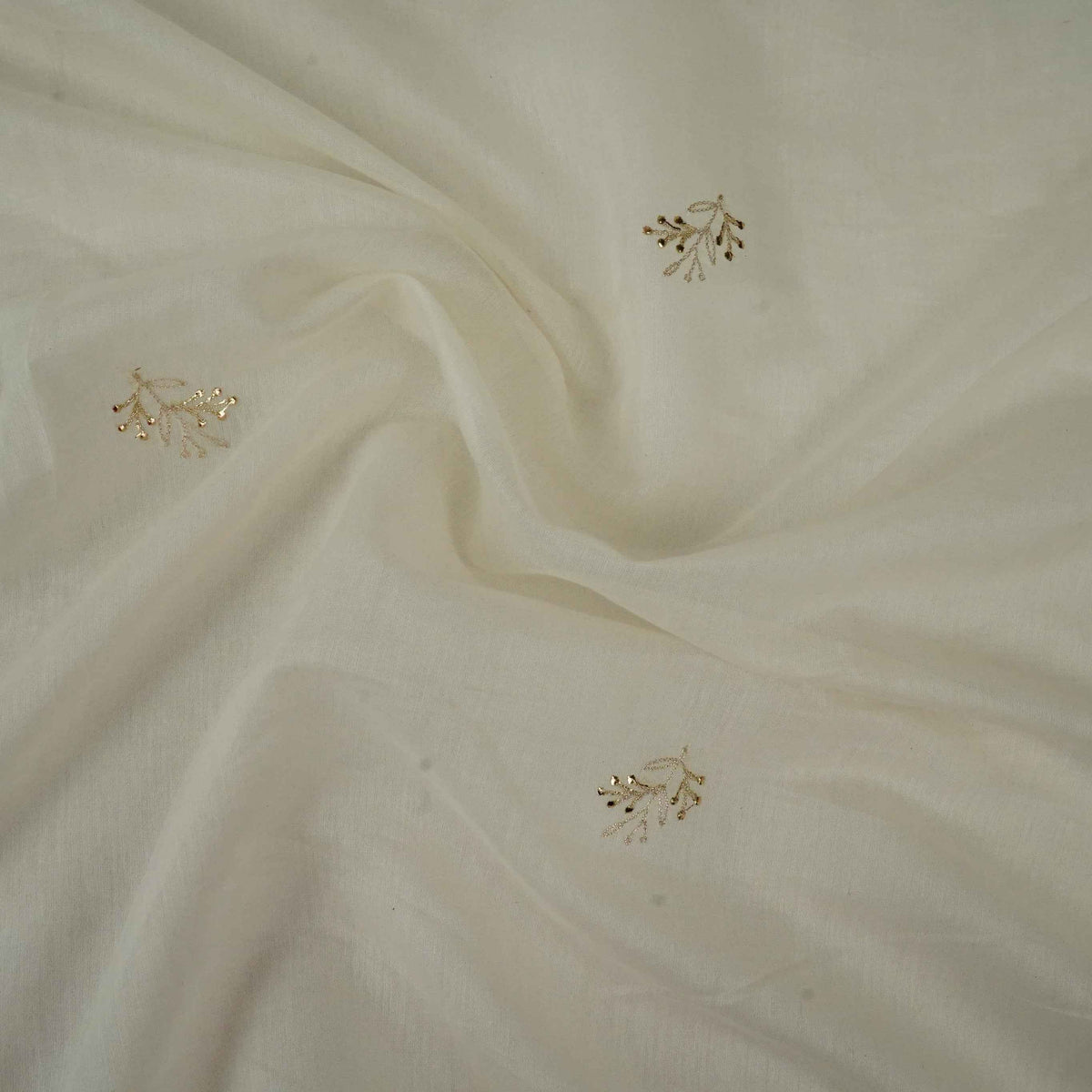 White Mukaish Work Buti Embroidery Dyeable Chanderi Fabric AT-34351